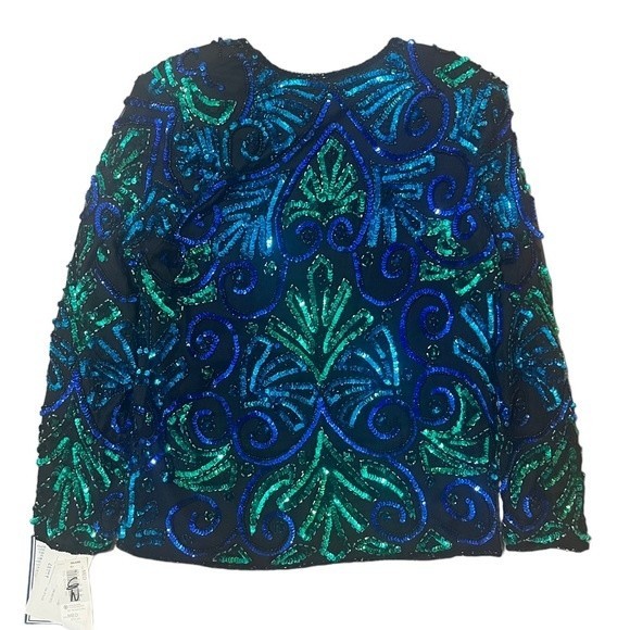 Laurence Kazar Vintage Beaded Silk Sequin Jacket 80s Glam Medium - Picture 2 of 10